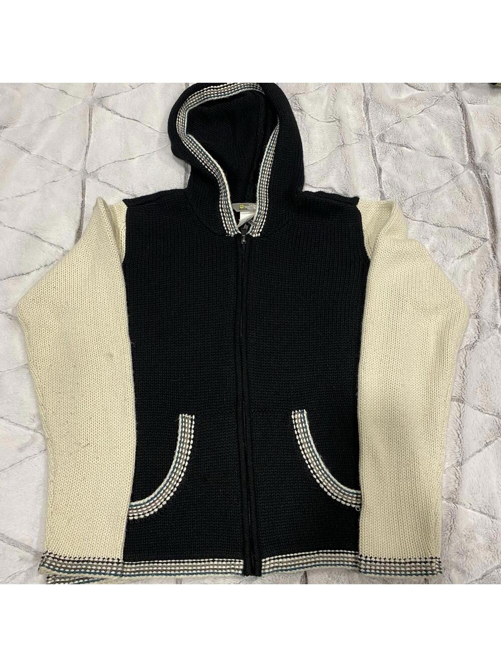 The North Face Women's Medium Knit Hoodie Sweater Acrylic Wool Black Cream